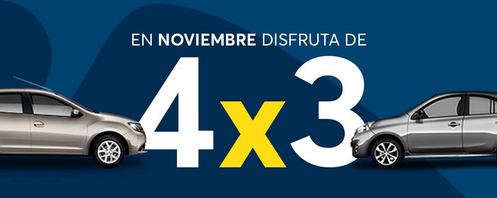Paga 3 días y lleva el cuarto día gratis en alquiler de carros